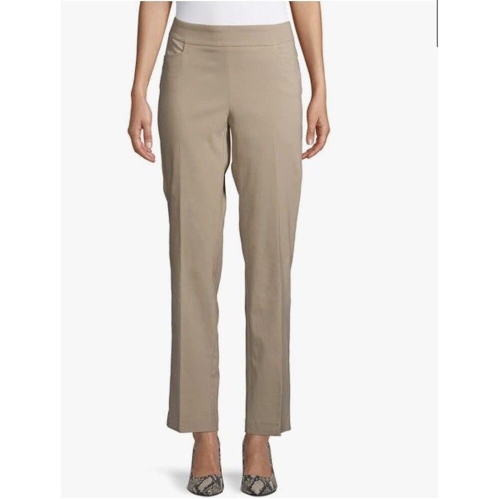 Time & Tru Women's Millennium Pull-On Pants Front Pockets Beige Sz 12/14
